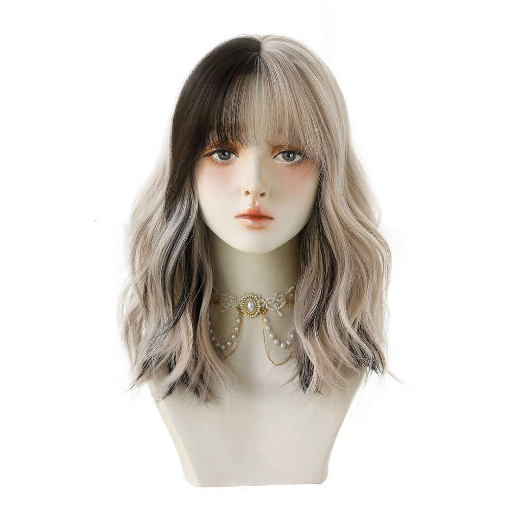 Xinyao Female Silver Gray Powder Gradual Change Medium Long Curl Cover Full Head Network Red Broadcast Tiktok Wig