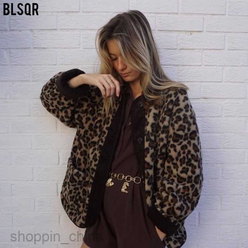 Women Jackets Coats Women's autumn and winter loose round neck leopard print lamb wool warm long sleeved jacket for women