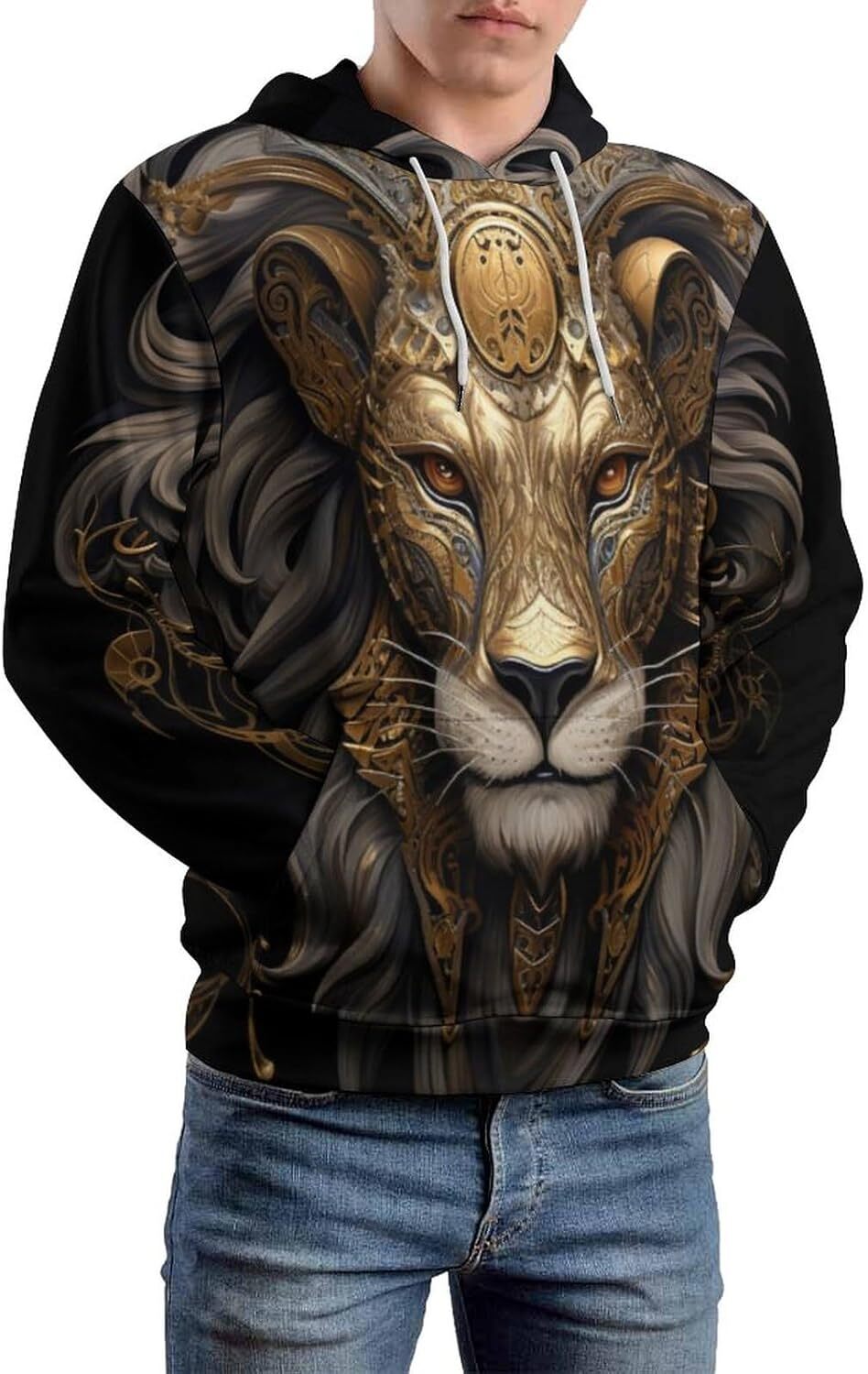 Hoodie for Mens Womens Mens Psychedelic Lion King Hoodie 3D Novelty Pattern Printed Drawstring Long Sleeved Pullover Hoodie Graphic Pullover Long Slee
