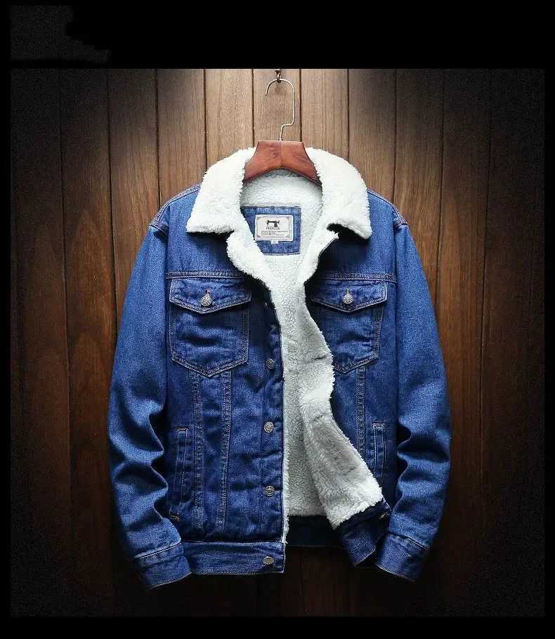 Mens Winter Jeans Jacket Warm Denim Jacket New Mens Large Wool Lined Thick Winter Denim Jacket Plus Size XS-6XL X241017
