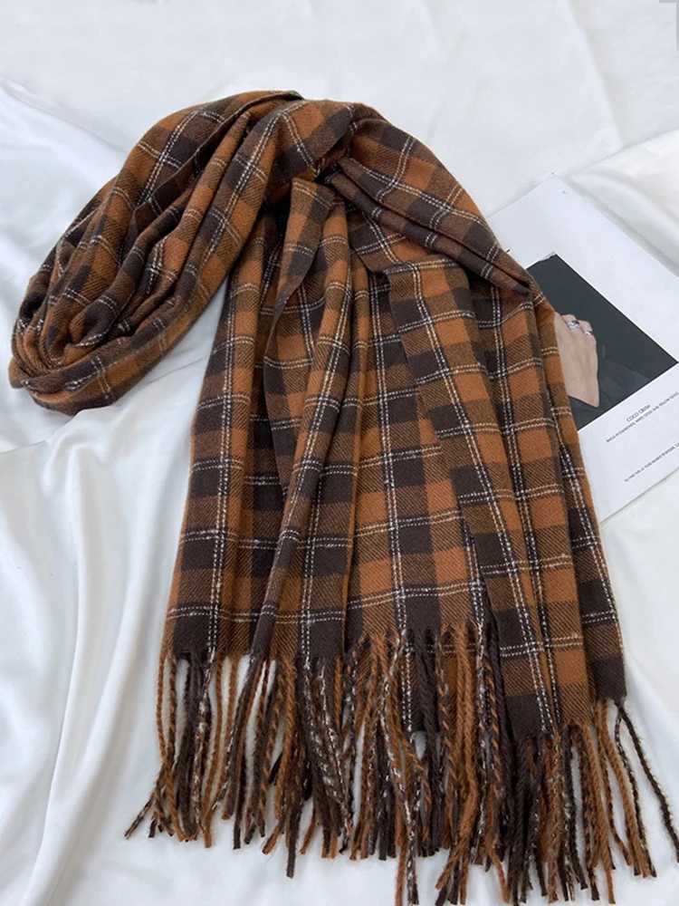 New Fashion Sweet Retro Scarf Winter Womens Preparatory Student Checkered Scarf Warm Pashmina Flawless Womens M Bag Shawl X241017