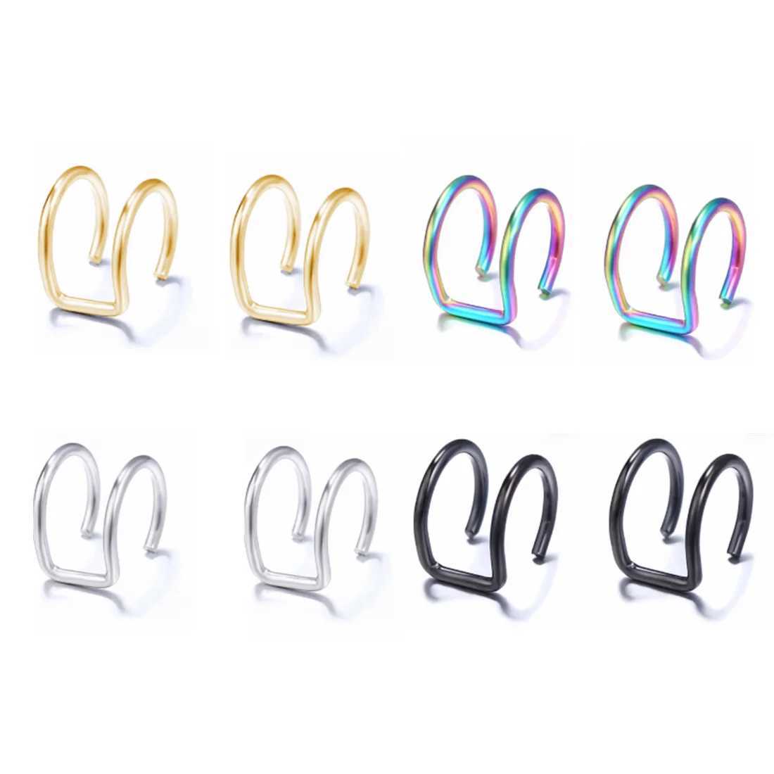 2 pieces of stainless steel clip earrings 2 rows of fake cardboard boxes ear nose lip cuff clip earrings gift aretes de mujer W241017