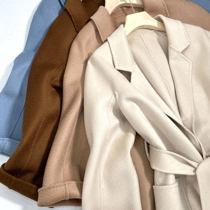 SPECIAL OFFER Cashmere Coat Female Winter MidLength Corrugated Black Wool Woman Autumn Casual Fashion Beige 241016
