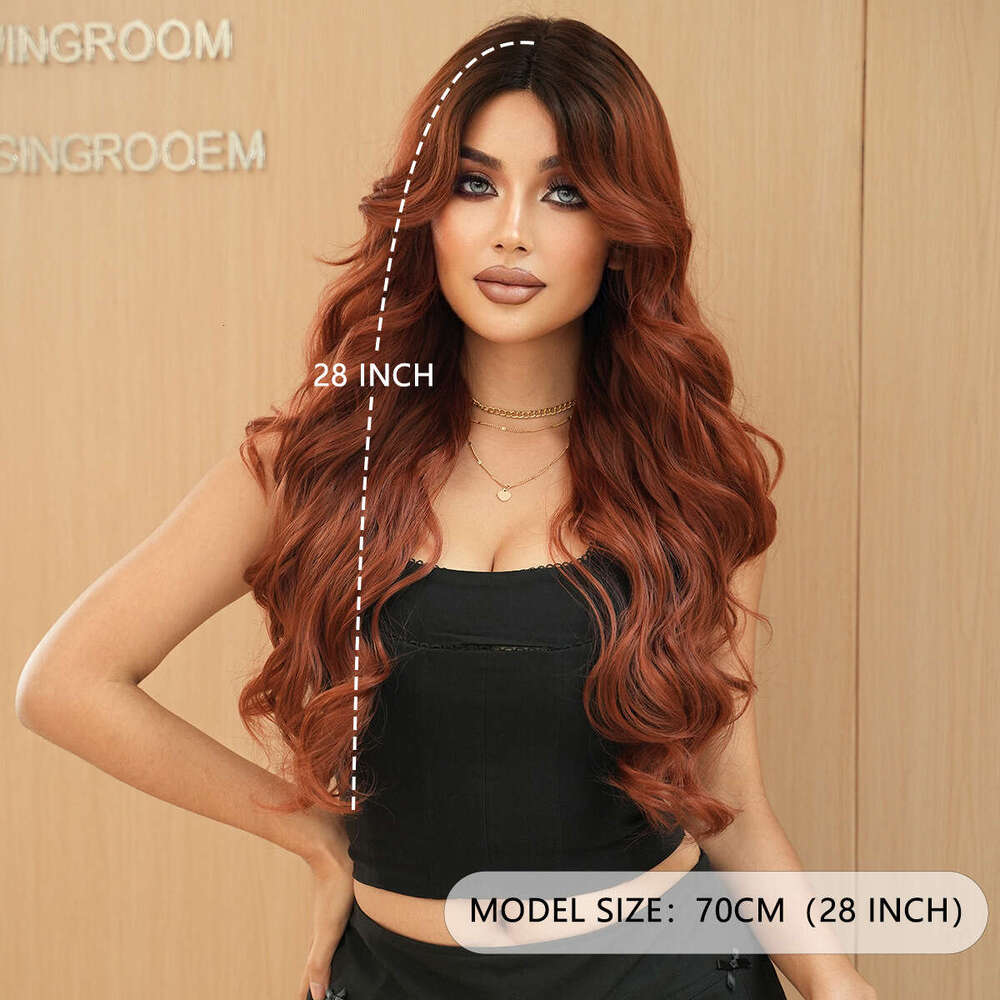 Medium Sized Wig For Women, Caramel Brown Long Hair With Curly Hair, Small Lace Wig, Simulated Big Wave Full Top
