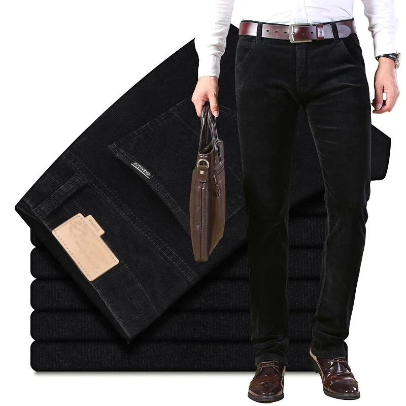 Autumn and winter mens thick and warm Corduroy pants wool Trouser mens casual business long jeans mens 241017