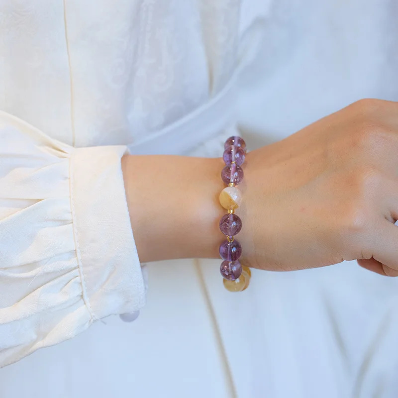10mm Natural Amethyst Bead Chain Elastic Bracelet for Womens Lucky Jewelry Accessories YBR1264 241017