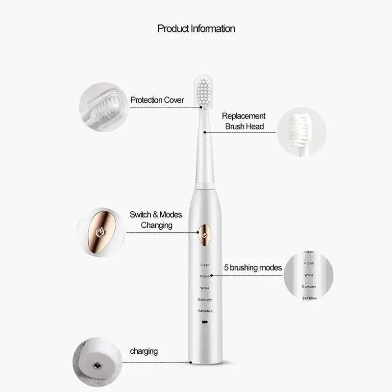 Ultrasonic electric toothbrush for adult rechargeable toothbrush washable electronic whitening toothbrush timer brush M241017