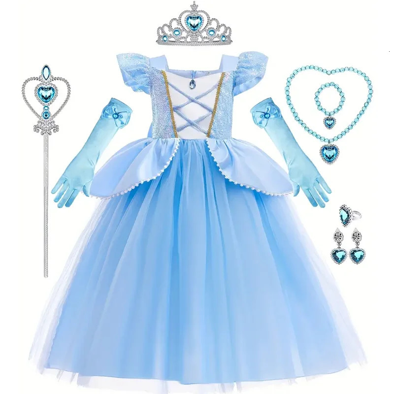 Cosplay Costume Kids Clothes for Girls Sequins Princess Dress with Crown Gloves Birthday Party Ball Gown 3-10 Years 240926