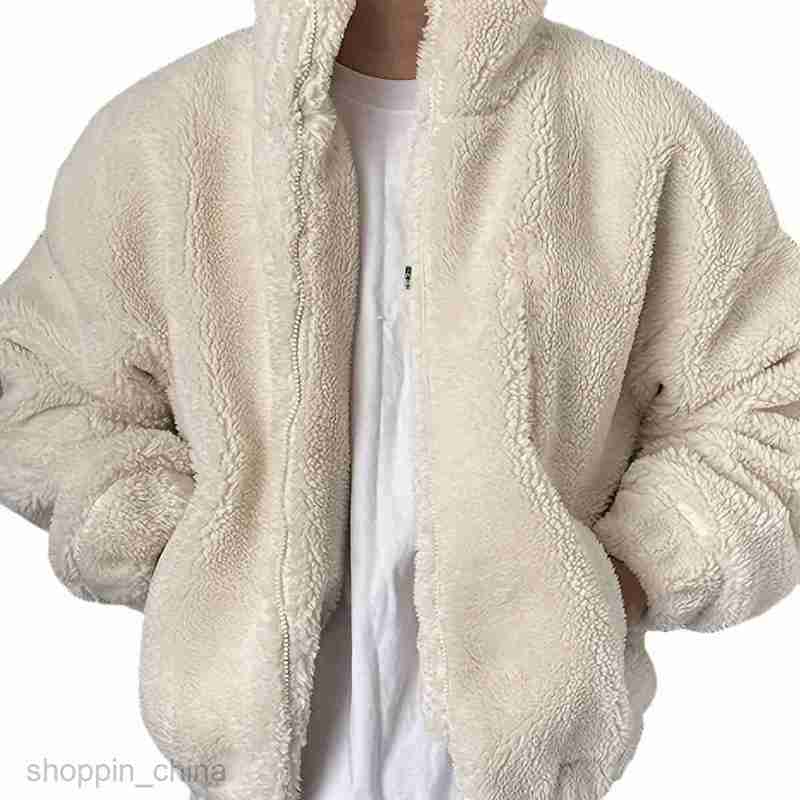 Men's Jackets Coats Men's coat, autumn and winter double-sided velvet warm jacket, loose stand up collar sweatshirt