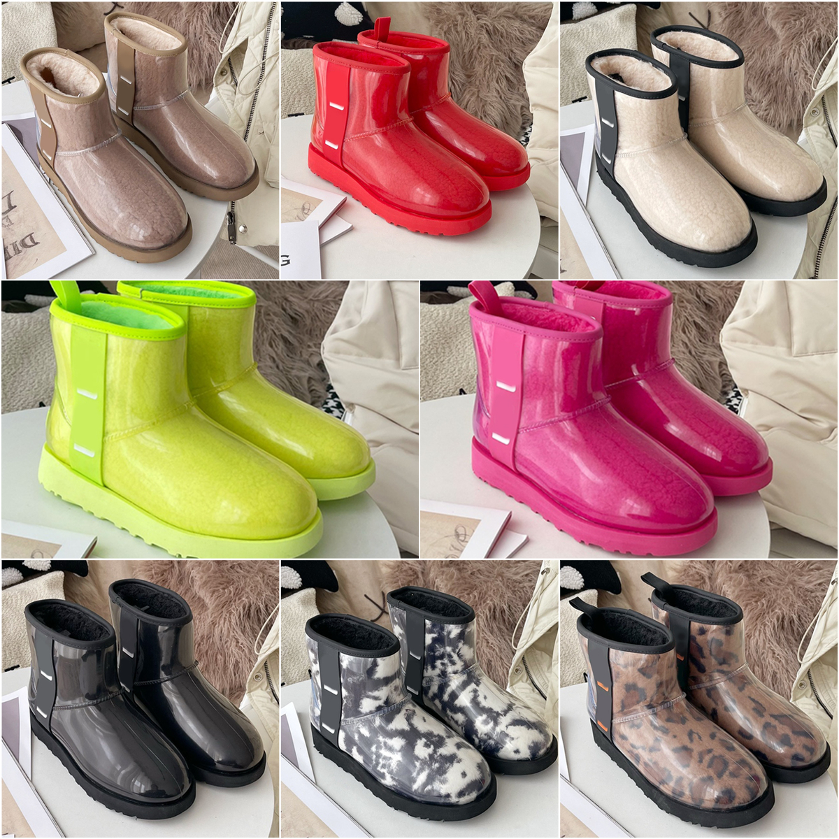 Designer rain boot women classic clear mini boots wool fur boots womens boots winter boots hunters rain boots waterproof winter snow boots calf boots platform boots