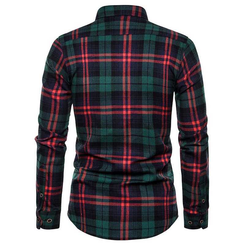 Fall Mens Long Sleeved Plaid Shirt Pockets Single Breasted Lapel Cotton Shirts LX241017