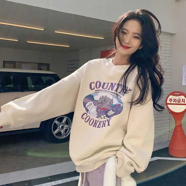 2024 New Style Womens Sweatshirt Loose Fit Fashionable Versatile Student Printing Top Jacket Autumn/winter Thin VersionX241016