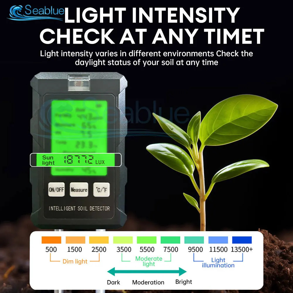 High precision soil pH tester Soil moisture/PH/temperature Sunshine intensity tester Garden plant soil tester Soil pH testing 241016