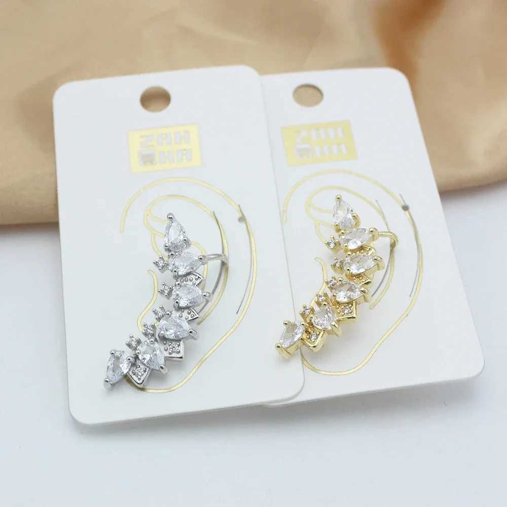 Full CZ crystal leaf ear claws climbers copper perforated earrings clip earrings womens jewelry wholesale girls gifts W241017