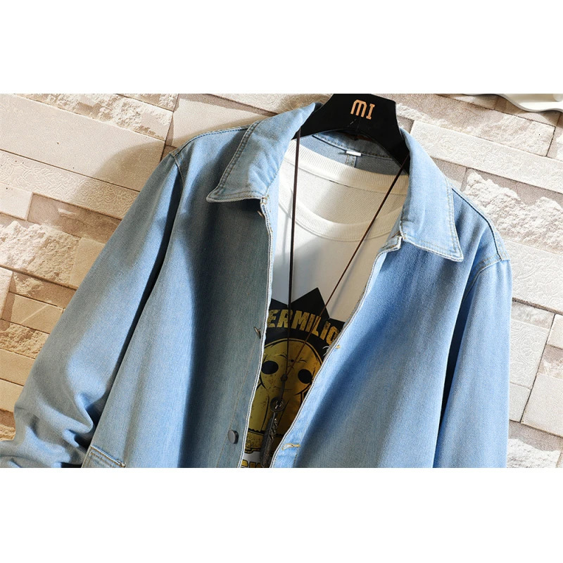M-5XL Long Style High Street Men Trench Coat Washed Retro Blue Black Denim Jacket Spring Autumn Outerwear Vintage Jackets man 241017