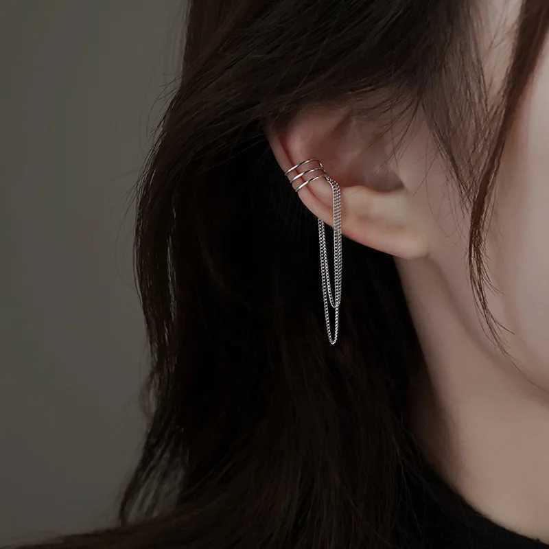 1 piece of fashionable imitation pearl silver chain earrings with cuffs non perforated fake cardboard box clip earrings suitable for female friends je