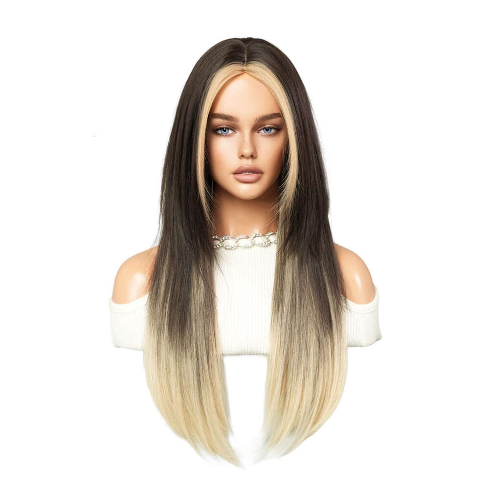 Tik Tok Full Headset Layered Black Crossdye Gold Wig Middle Split Long Hair