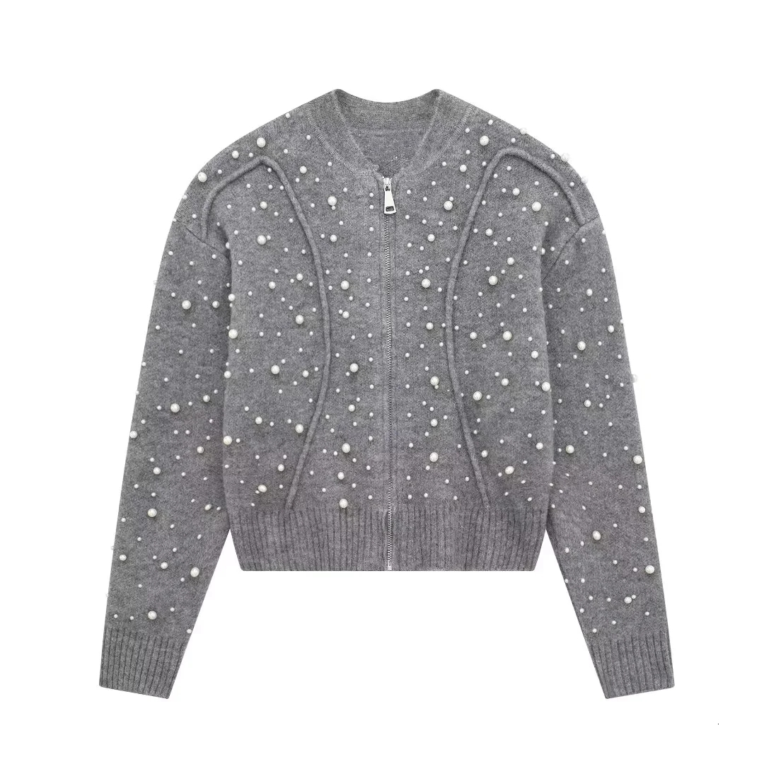 Women's Cardigan Pearl Knitted Knitwear Long Sleeve Jumpers Knit Jackets Inszar 2023 Gray Woman Sweaters Jacket