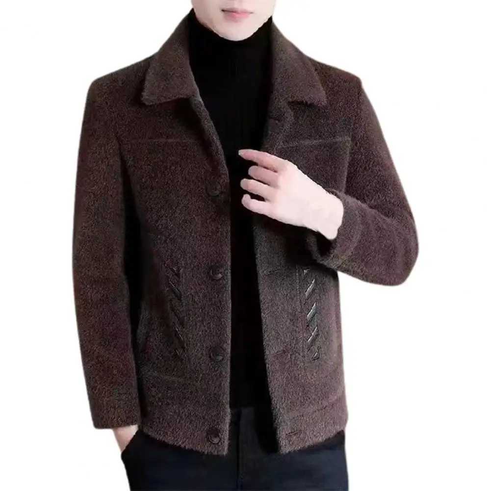 Men Jacket Lapel Design Thickened Men Coat With Side Pockets Slim Fit Classic Button-up Men JacketXJ241017