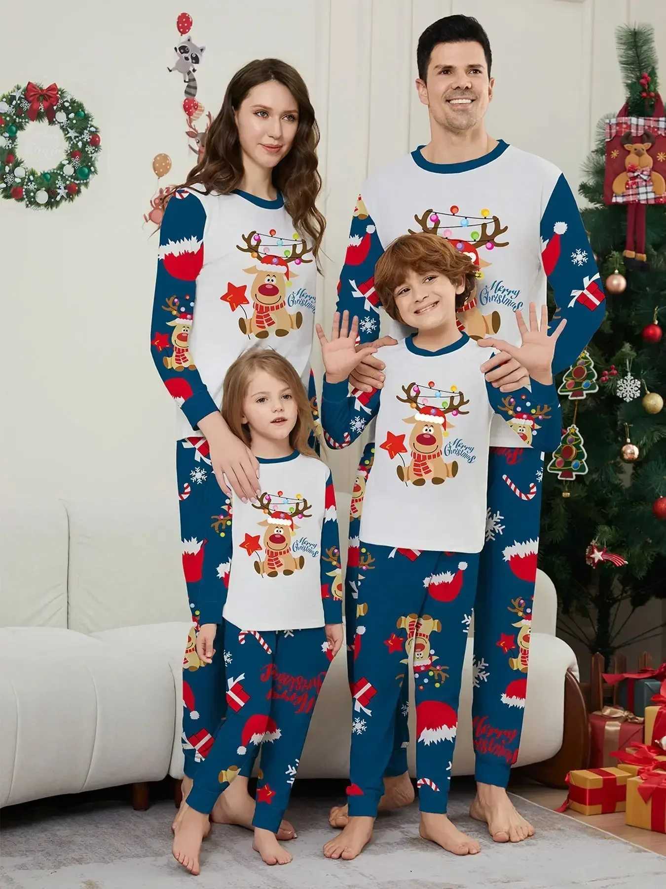 New Years clothing 2024 mens and girls matching clothing family Christmas pajamas set cute deer print pajamas W241015