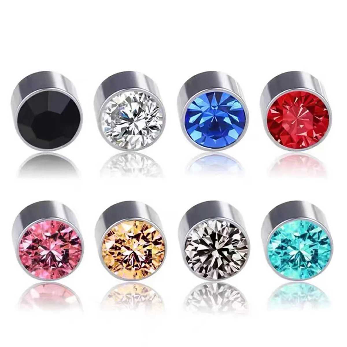 1 pair of magnetic stud earrings with fake perforations nose studs crystal earrings punk clip zircon magnetic studs no perforations jewelry gift W2410