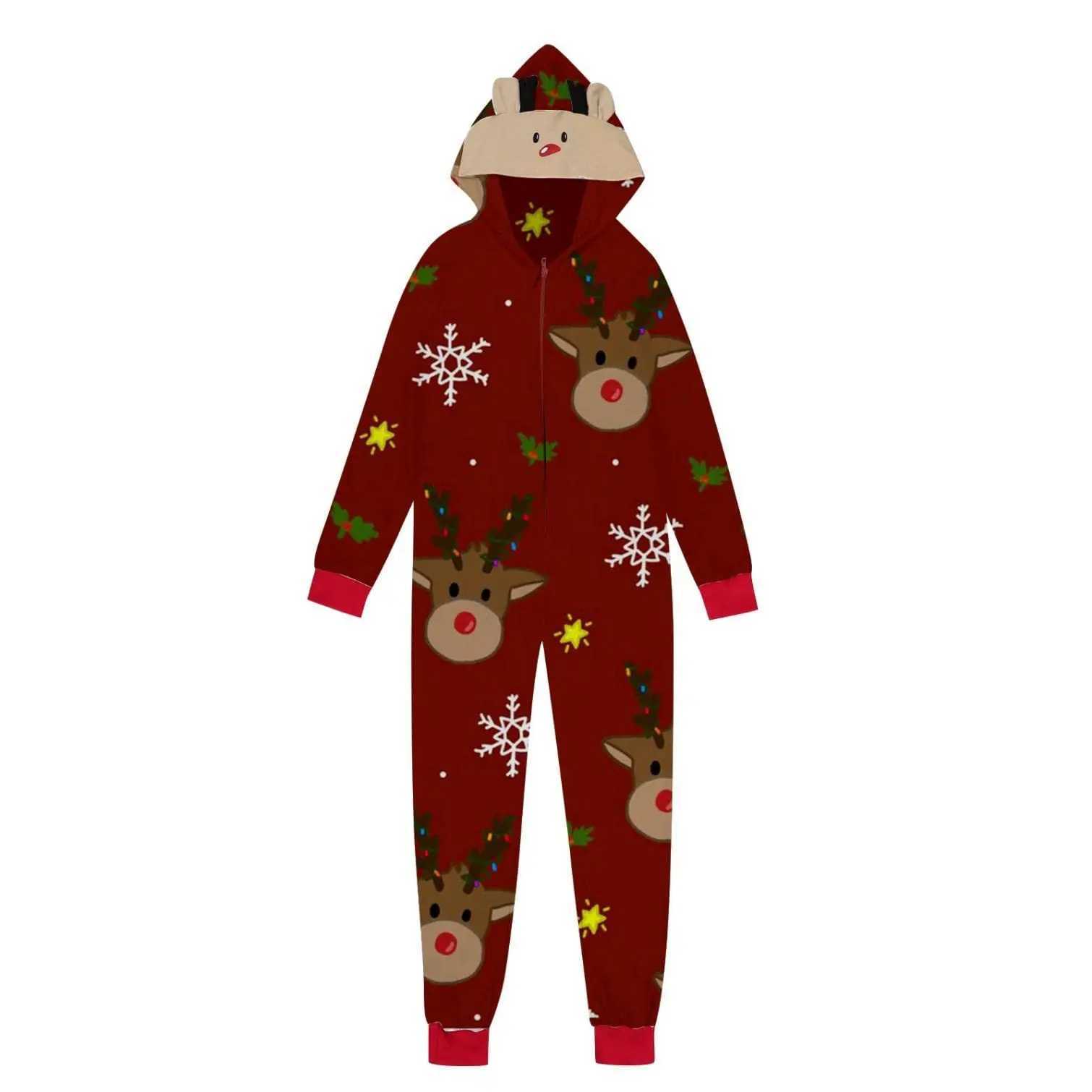 Family Christmas matching set reindeer ear muffs full set of printed one-piece jumpsuit adult and child jumpsuit Christmas pajamas pajamas W241015