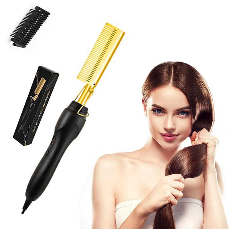 Hot Comb Electric Hair Straightener Brush Multi-functional Dry And Wet Use Portable Copper CombXJ241016