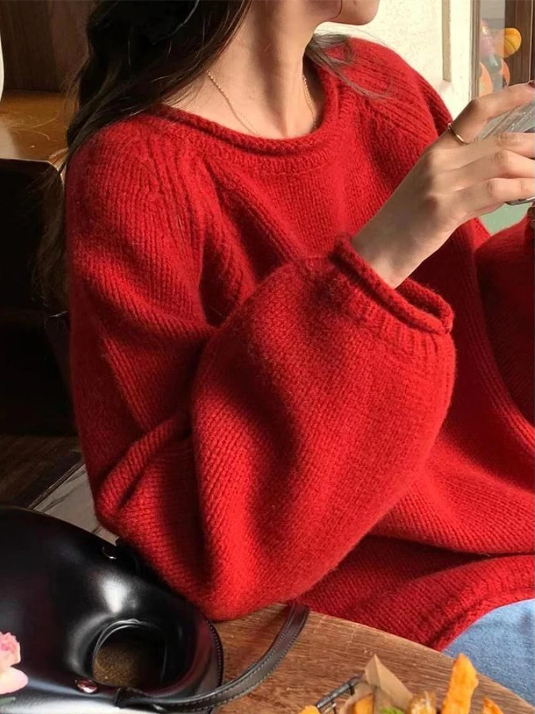 Knitwear Pulleys Womens Kawaii Loose Pure Soft Unique Sweater Korean Style Gentle Girl O-Neck Full Match Autumn Fashion Retro 241017