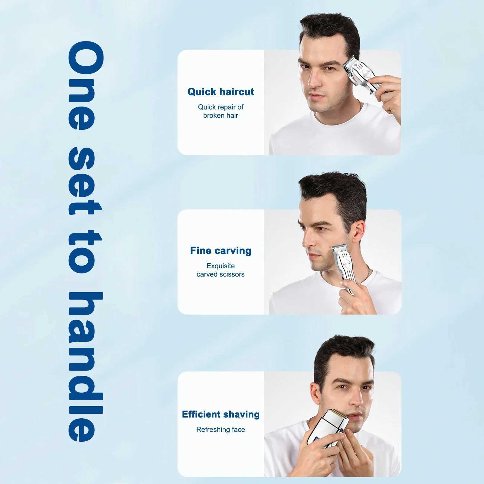 Mens Electric Hair Clipper Cordless Beard Trimmer Kit Bald Shaver Hair Clipper Kit Barber Hair Clipper with LCD Display 9 Guide Combs W241017