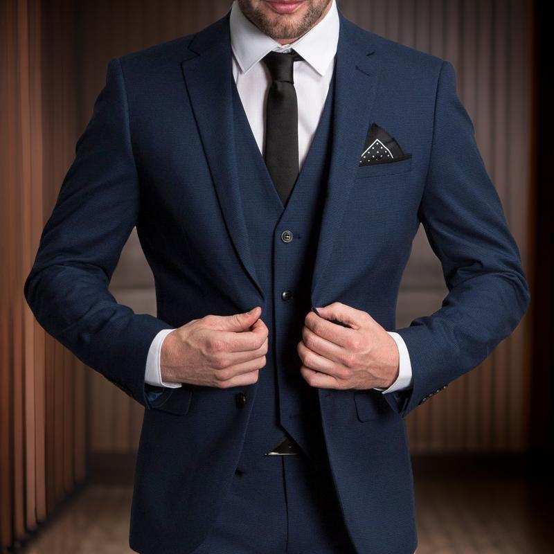 Navy Blue Formal Wedding Tuxedo For Gentleman Prom Men Suits Slim Fit 3 Piece Smoking Male Fashion Set Blazer Vest With Pants