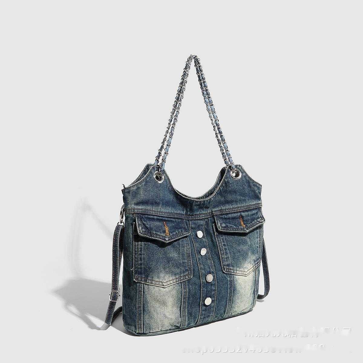 Cowboy bag with high-end texture, spicy girl's armpit shoulder bag y2k denim bag, bucket bag, women's large capacity fashionable 241015