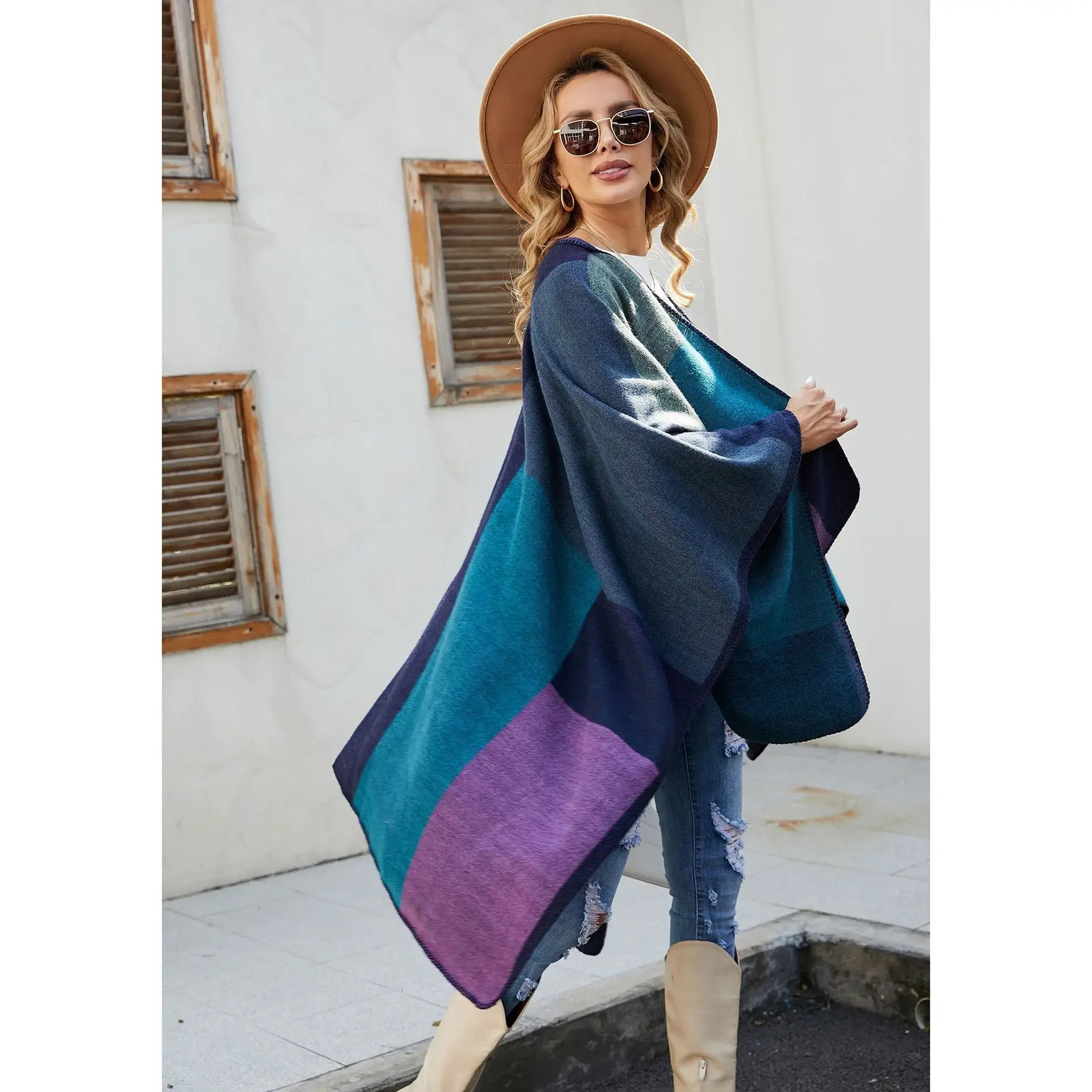 Fashion Scarf Womens Winter Autumn Warm Big Horn Striped Shawl Flower Travel Cloak Cashmere Raincoat Women 241009