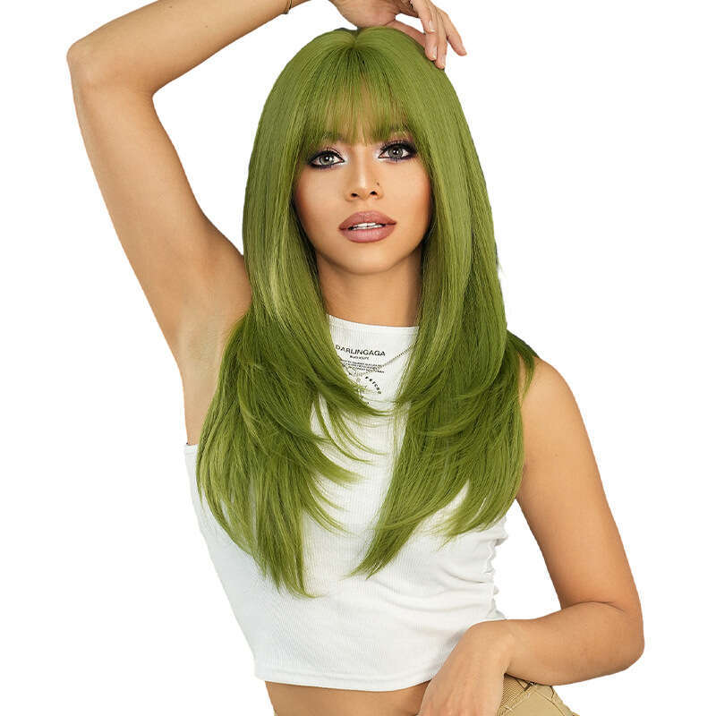 St. Patrick's Day Party Vanilla Green Long Straight Women's Wig, High-Level Synthetic Full Head Cover