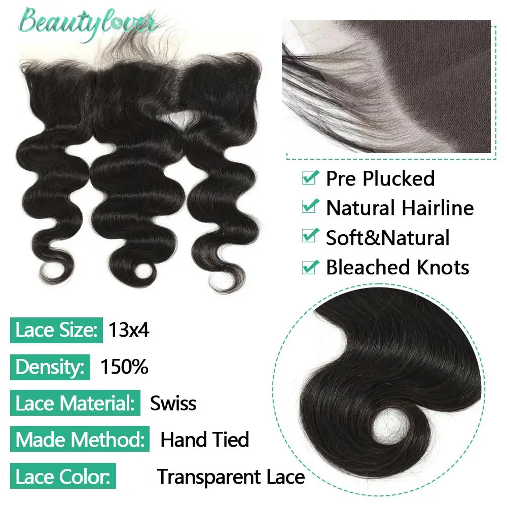 13X4 13X6 Only 4X4 5X5 6X6 To Ear Body Wave Lace Frontal Closure 10A Remy Human Hair
