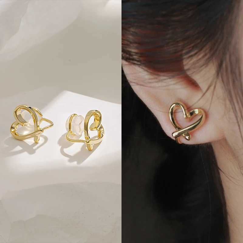 Minimum Irregular Hollow Heart shaped Clip Earrings Womens Silicone Ear Clips Non Perforated Stud Earrings Fashion Earrings Jewelry W241017