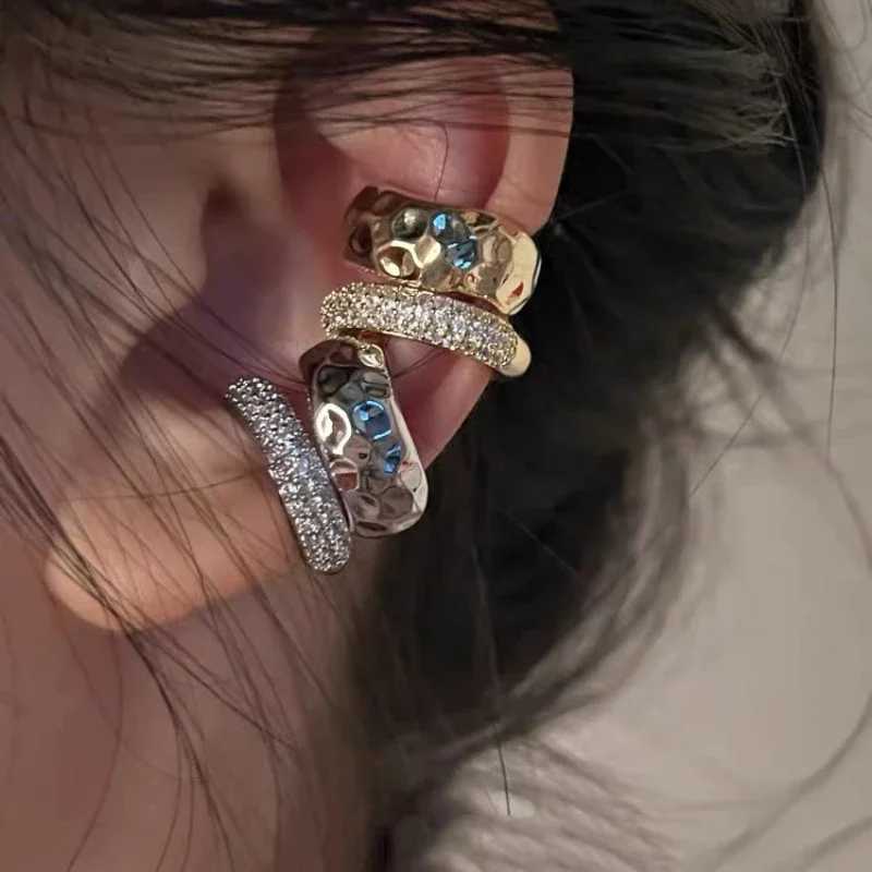 New trend Zircon double-layer ear sleeves with no perforations punk style unique metal geometric female ear clips Y2K jewelry W241017