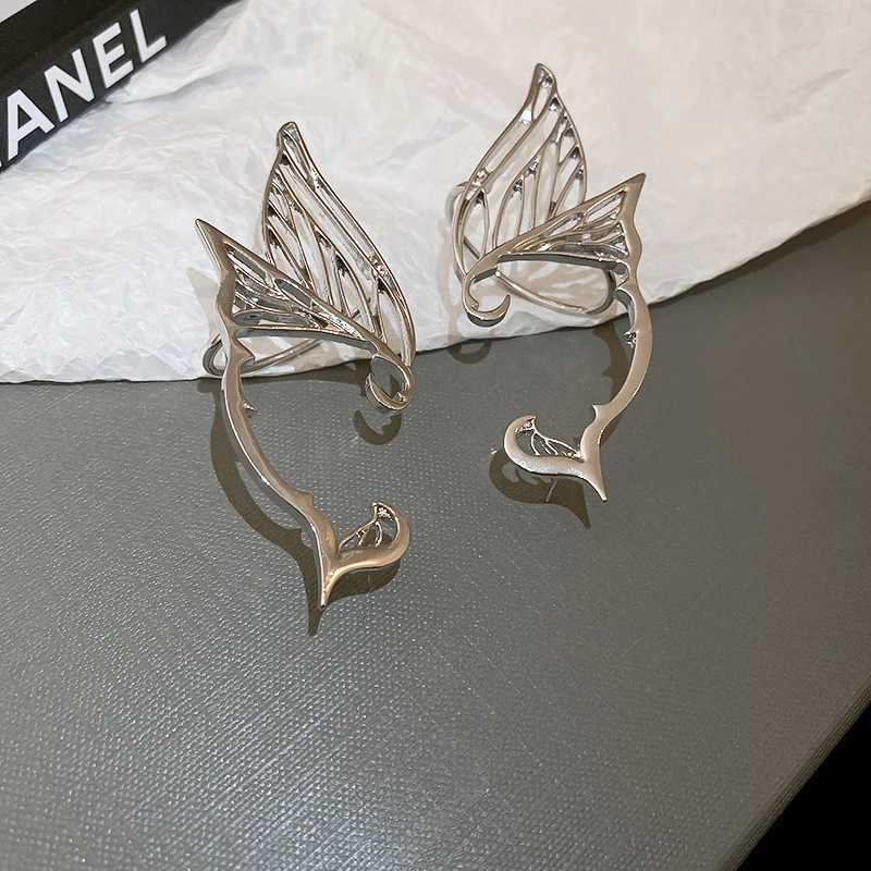 Silver plated metal elf ear cuffs butterfly ear clips womens stainless steel fairy clip earrings wedding girls jewelry gifts W241017