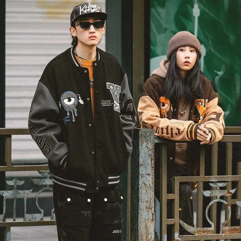Y Letter Varsity Baseball Bomber Jacket Mens Cotton Womens Oversized Coat Black Brown Hip Hop University College Uniform Loose M241017