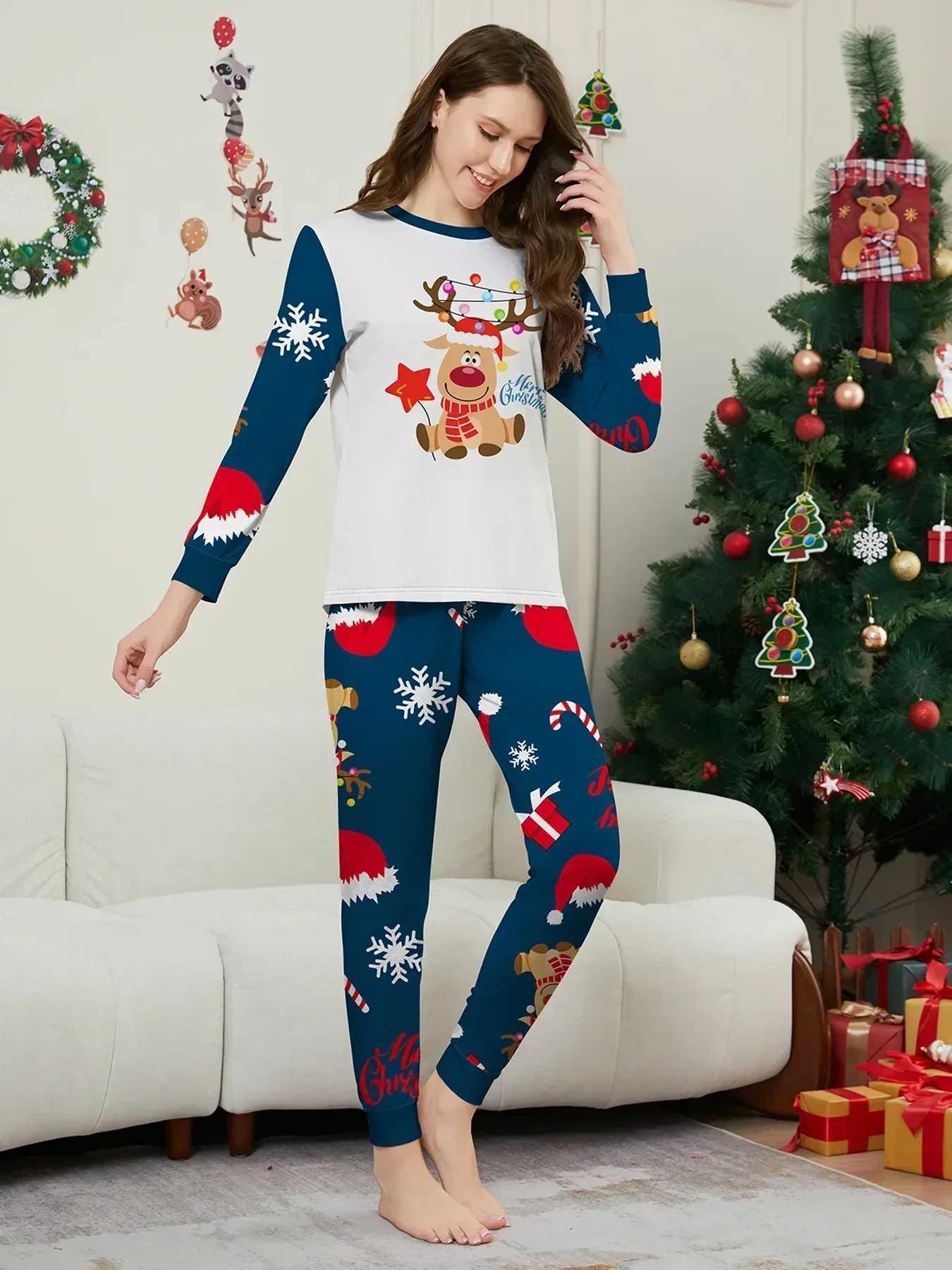 New Years clothing 2024 mens and girls matching clothing family Christmas pajamas set cute deer print pajamas W241015