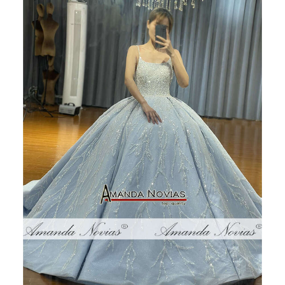Straps Baby Blus Tiered Skirts Wedding Dress