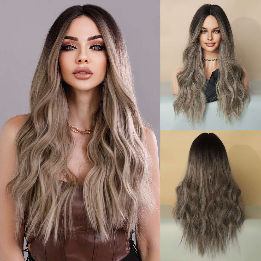 |Multiple Options | Fashionable Women's Mid Split Gradient Long Curly Hair Set With Large Wave Synthetic Wig