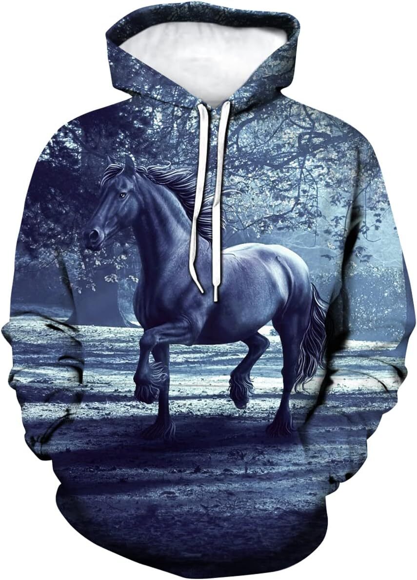 Hoodie for Mens Womens Novelty Horse 3D Print Hoodie Animal Hoodies Sweatshirt Pullover for Men Women Graphic Hoodies sweatshirt Pullover Long Sleeve 