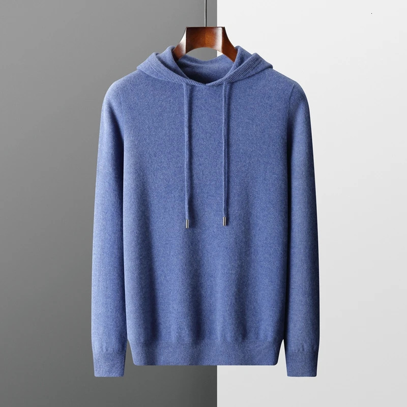 MVLYFLRT Mens All in One Hoodie 100% Merino Wool Knitted Sweater Autumn Casual Top Long Sleeve 241017