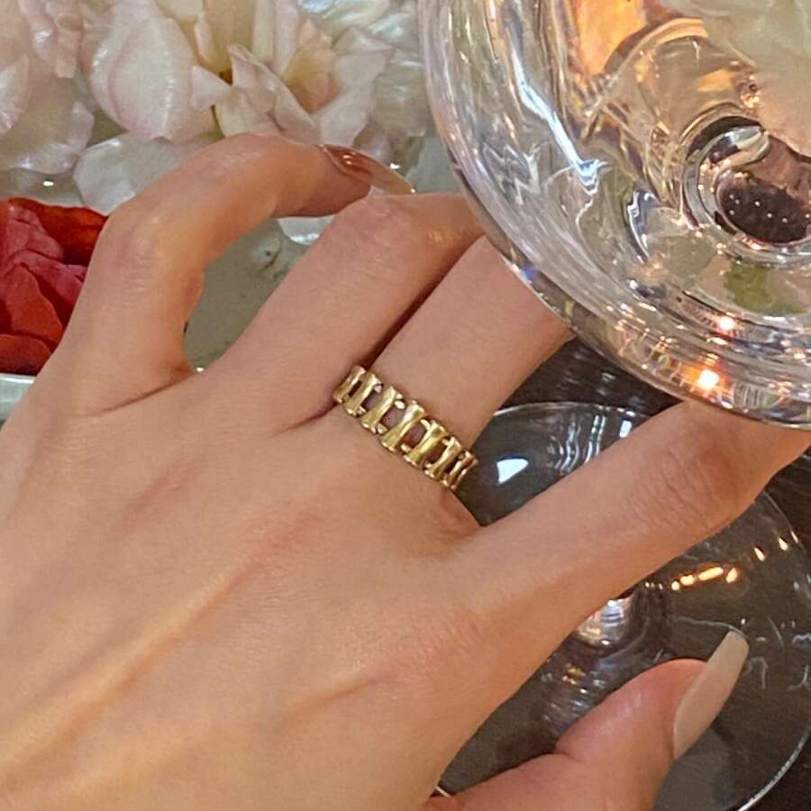 Ring pure silver used for women Stainless steel design niche high-end feeling black gold open mouth ring