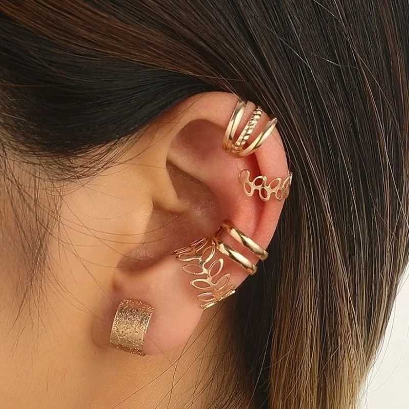 5 silver leaf clip earrings suitable for women creative and simple C-ear sleeves non perforated ear clip set trendy jewelry gifts W241017