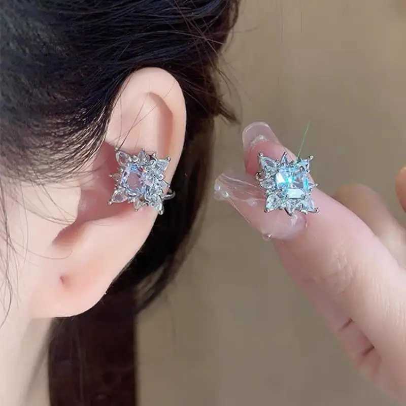 Luxury womens crystal white zircon square clip earrings womens silver earrings cuffs non perforated earrings wedding jewelry W241017