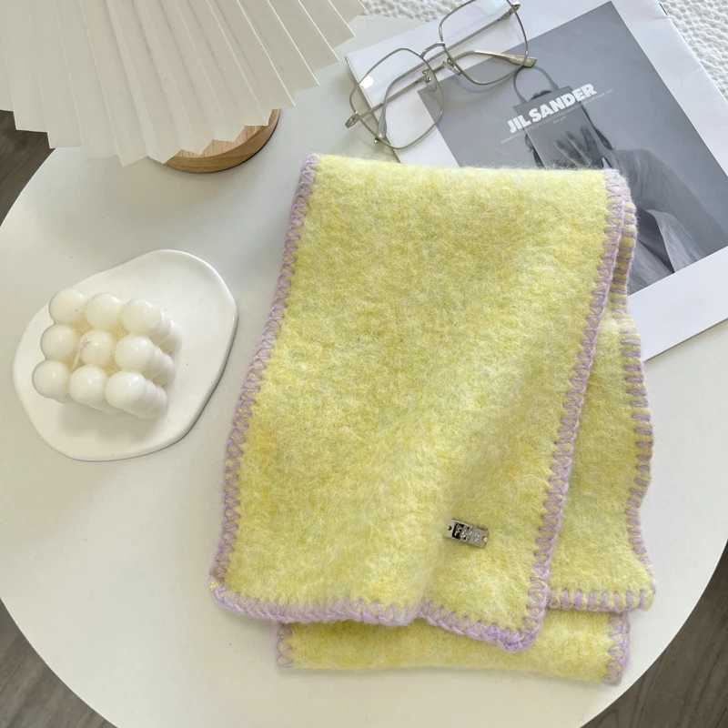 Korean version solid color scarf Fem cute girl autumn and winter dopamine colored thick warm knitted scarf X241017