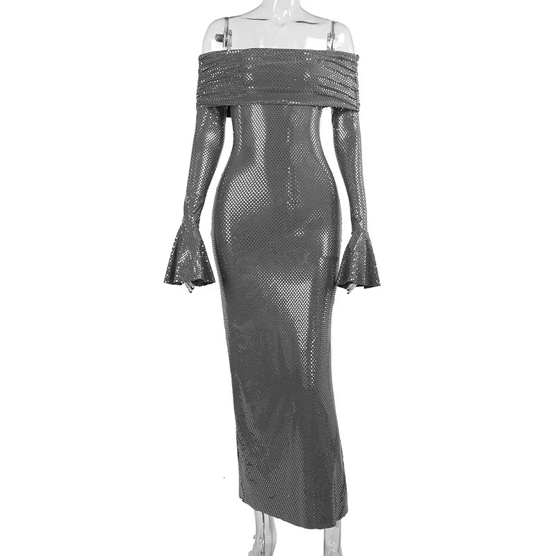 Women Clothes Long Sleeve Winter Off Shoulder Elegant Sexy Bodycon Dress Evening Fashion Party Dress Long Night Club 2024YY23592 241017
