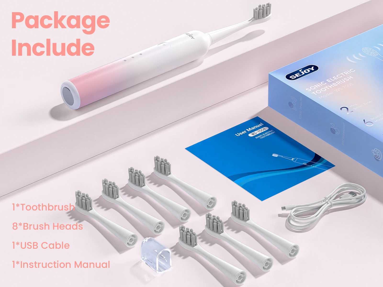 Sejoy Intelligent Sonic Electric Toothbrush Oral Cleaning Personal Care Equipment IPX7 6 Mode Charging Automatic Toothbrush M241017