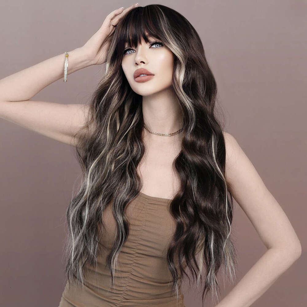 Women's Ed Gold Long Curly Hair Wig Big Wave Striped Wavy Skunk Wigs